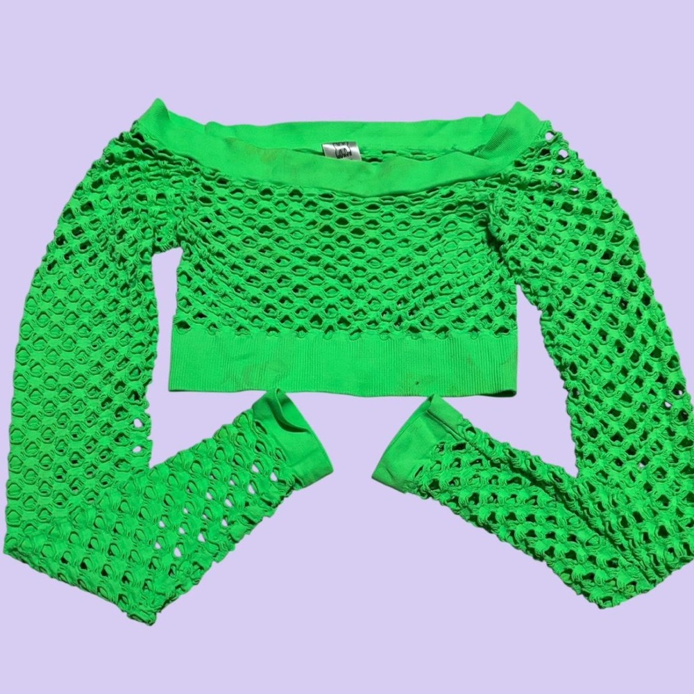 Green Off-Shoulder Crochet Top